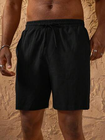 SHEIN Forever 21 Leinen Bermudashorts und lose hochgeschnittene Leinen Shorts Einfarbig, knielang, mit seitlichen Taschen, modischer Stil