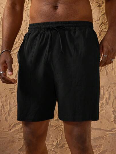 SHEIN Forever 21 Linen Bermuda Shorts And Linen Solid Color Loose Knee-Length High Waisted Basic Shorts With Side Pockets Fashionable Style