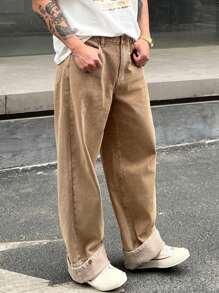 DAZY Pantalones vaqueros rectos informales de hombre con bolsillos en color caqui, para primavera - Caqui - Ver 6