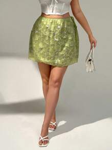 Auralis 大码夏季伊比沙岛辣妹婚礼宾客半身裙 女士度假生日狂欢早午餐生日游轮海滩度假仙女风夏季下装鼠尾草绿半身裙 Y2k 水钻装饰打结设计优雅通勤性感迷你裙，夏季绿色半身裙 - 綠色 - 查看 3