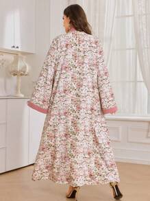 Al Najma Plus Size Women Elegant Arabic Style Patchwork Color Block Long Sleeve Dress - Multicolor - View 2