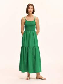 SHEIN Unity Váy hai dây xếp lớp cho nữ - màu xanh lá - Xem 1