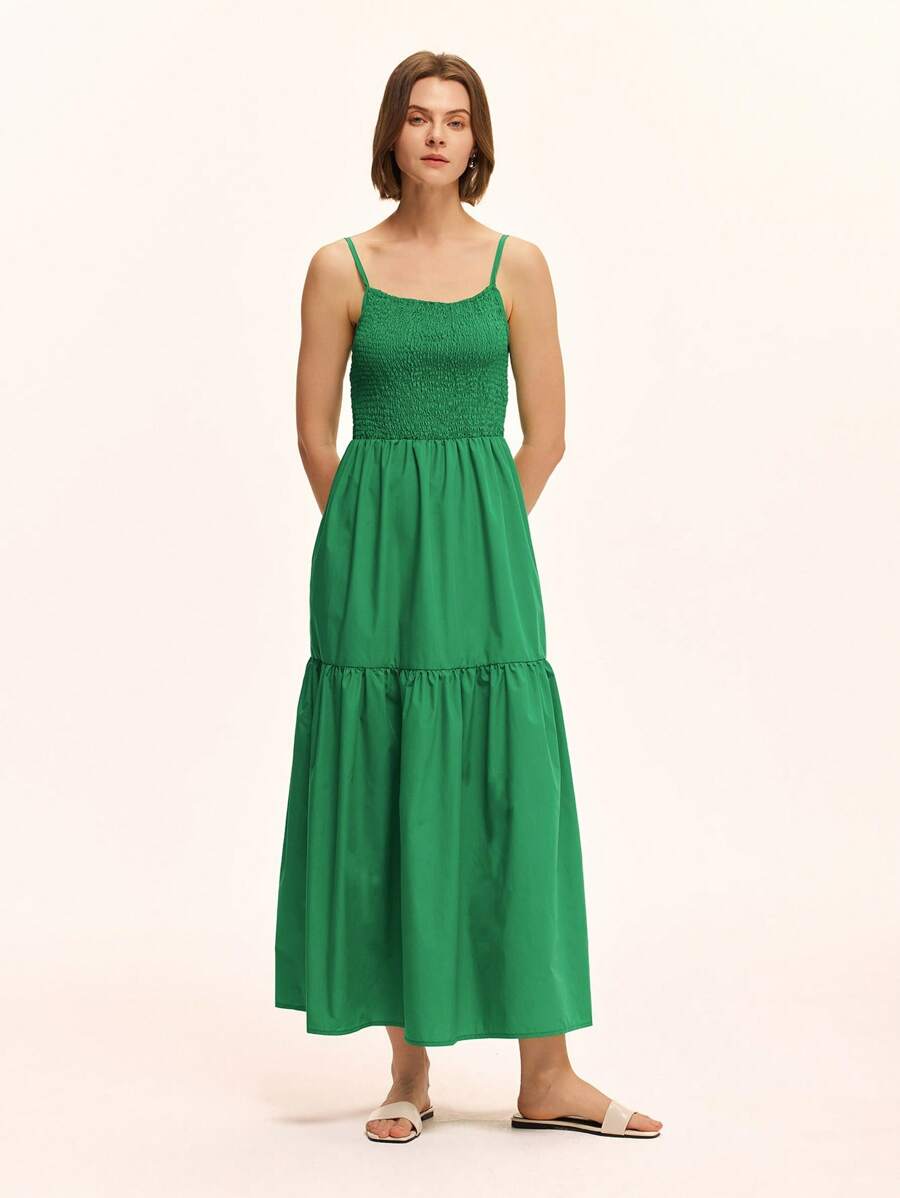 SHEIN Unity Váy hai dây xếp lớp cho nữ - màu xanh lá - Xem 1
