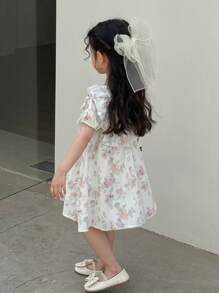 SHEIN Young Girl Sweet Cute Floral Print Ruffle Hem Casual Dress