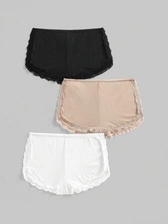 3pcs Gothic Punk Knit Intarsia Lace Trim Briefs & Safety Shorts Sets