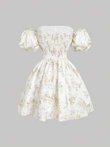 SHEIN MOD Vestido camiseta corto con hombros descubiertos y estampado floral, vestido de cóctel para fiesta y baile de graduación