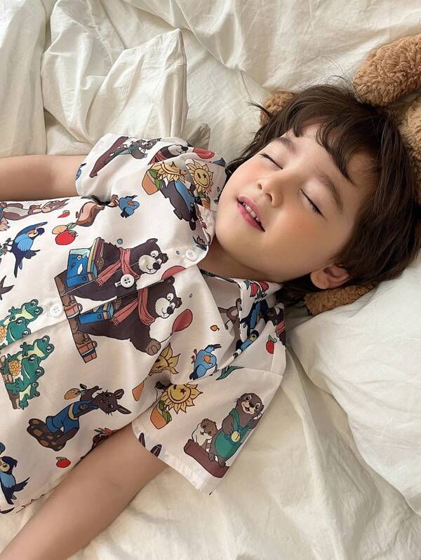 DAZY Young Boy Allover Print Short Sleeve T-Shirt + Shorts Pajamas Set, Summer