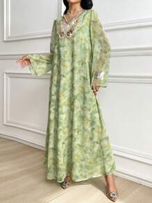 Yasmyna 1 件女士阿拉伯风格长袖连衣裙，时尚适合夏季女士夏季长袍连衣裙，端庄 - 彩色 - 查看 5