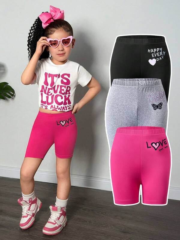 3pcs/Set Young Girl Short Letter Print Casual Leggings