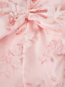 SHEIN 少女蝴蝶结露肩修身喇叭裙，粉色，适合派对 - 粉色 - 查看 4