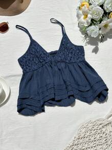 Comfortcana 女士蕾丝拼布纯色夏季吊带背心，适合夏季