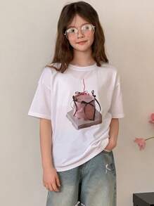 DAZY 青少年女孩圆领针织印花短袖 T 恤，夏季，返校服装