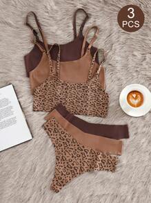 Snug Zone 3pcs Casual Leopard Print Low Waist Unpadded Wireless Bra Set For Women - Multicolor - View 6