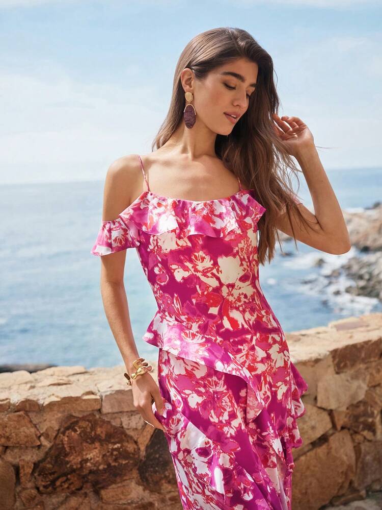 FLORAL PRINT RUFFLE DRESS