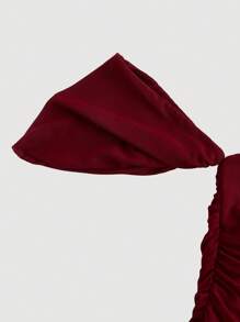 SHEIN MOD Blusa roja de hombros descubiertos con pliegues para mujer de la marca Aincora - Burdeos - Ver 4