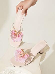 CUCCOO CHICEST Women's Red High Heel Floral 3D Design Sandals For Christmas Elegant Shoes - Baby Pink - View 4