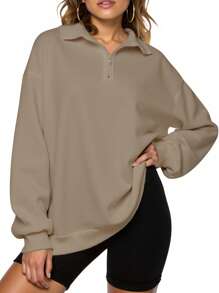 INAWLY Plus Size Jednokolorowa, termiczna, podszyta bluza Plus Size, swobodna, jesień/zima