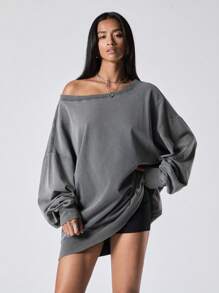 LYSMO Ramadan Oblique Shoulder Long Sleeve T-Shirt, Minimalist Fashion Casual Everyday Wear