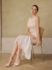 MOTF PREMIUM 多功能方头提花高跟凉鞋 - 金色 - 查看 7