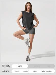 GLOWMODE Washed Pima Cotton Effortless Wide Shoulder Deep Two Layer Armhole Side Slits Muscle Tank Top Gym Training Daily Casual Wear