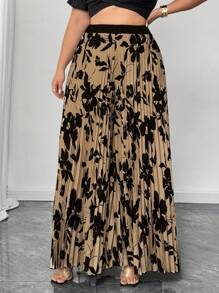 Elenzga 大码女式全身印花百褶休闲宽松舒适裤 - 杏色 - 查看 6