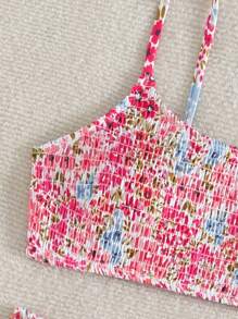 Tween Girls Bikini - Fashionable & Elegant Fuchsia Pink Swimsuit Set. Features Soft Knitted Fabric, Fully Lined Bikini Top With Lace Trim, And A Matching Wrap Skirt. A Stylish, Casual, And Exquisitely Detailed Three-Piece Design. Perfect For Swimming, Summer Vacations, Beach Trips, Pool Parties, And Holiday Leisure. - Multicolor - View 4