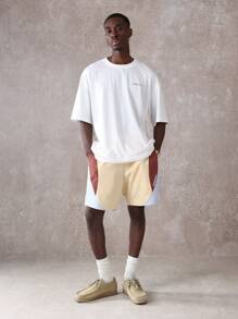 SUMWON Drop Crotch Athletic Casual Shorts Color Block Drawstring Training Running Summer Loungewear Performance Athleisure Workout Gym Sports Active Wear - Khaki - View 3