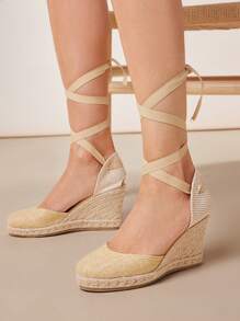 SHUZIA Espadrille Closed Toe With Leg Wrap Solid Color Simple Fashionable Mother's Day Present - Apricot - View 2