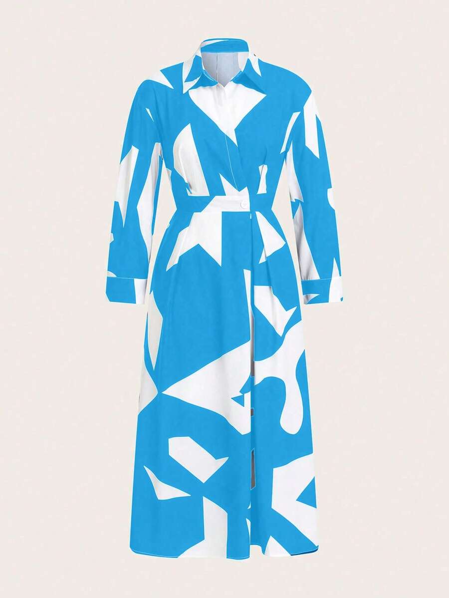 SHEIN Clasi Women Random Printed Simple Daily Dress Maxi Women Outfit - Blue - View 1