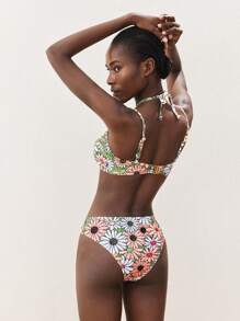 Maija Women's Casual Multicolor Floral Print Fabric Bikini Set With Spaghetti Strap And Tie Back Details - Multicolor - View 3