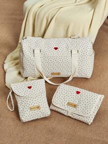 Cozy Pixies Heart Design Polka Dot Portable Diaper Changing Pad, Suitable For Use With Diaper Bags - Beige - View 6