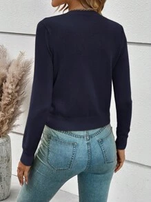 SHEIN Frenchy 女士纯色长袖单排扣开衫，酒红色，秋冬针织毛衣