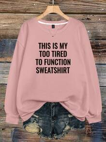 SHEIN LUNE Sudadera de moda para mujeres de talla grande con patrón de letras y eslogan impreso en cuello redondo