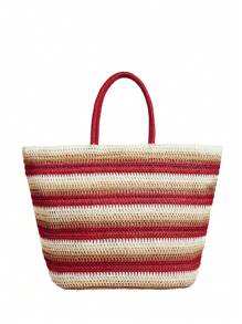 Maija Bolso de playa/vacaciones de mujer de paja con rayas de colores múltiples - Rosa Fucsia - Ver 1