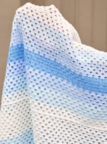 AXEPEAK Color Block Square Neck Short Sleeve Knit Cardigan Top For Men - Baby Blue - View 6