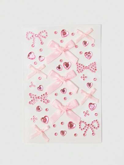 Kawaii Cute Girl Sweet Music Festival Bow, Glitter & Facial Gems, Sweet & Cool Star Ribbon Bow Barrette Clips, Facial Gems And Hair Accessories Set, Suitable For Party, Stage Performance, Music Festival
