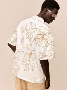 Ontre 2025夏季男士音乐节刺绣纽扣前休闲沙滩度假短袖衬衫 - 白色 - 查看 2