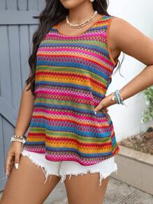 SHEIN VCAY 大码女式彩色钩针花朵针织背心，适合夏季、母亲节、度假、狂欢、西部风服装 - 彩色 - 查看 4