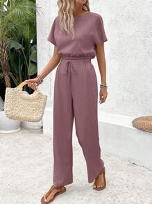 SHEIN Frenchy 女士日常两件套服装 - 紫色 - 查看 3