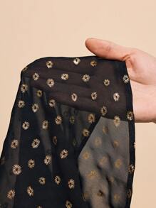 Almamuse Women's Elegant Gold Foil Black Dress, Fashionable For Summer Ruffle Polka Dot High Neck Dress