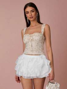 Enchnt 春夏浪漫女士白色 3D 花朵时尚迷你裙，甜美优雅端庄裙，适合生日、节日派对、甜蜜约会、度假和毕业季、夏季、婚礼宾客裙女士、复活节 - 白色 - 查看 1