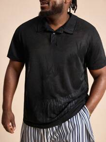 EASEVO Plus Size Men's Casual Jacquard Bamboo Shadow Black Short Sleeve Polo Shirt