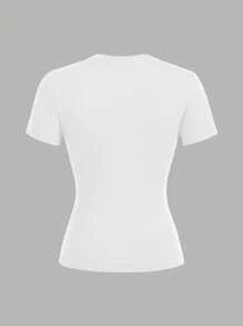 SHEIN EZwear 3 件套女士黑色、灰色、白色圆领休闲修身长袖 T 恤套装，适合夏季 - 彩色 - 查看 4