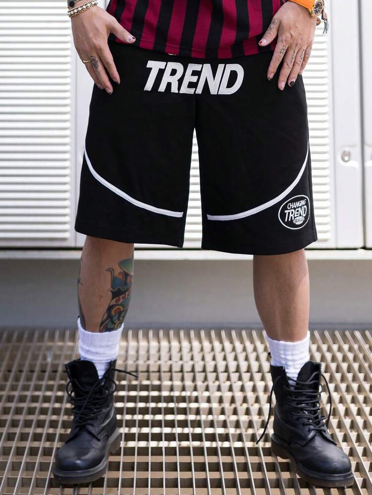 Men's Summer Letter Embroidery Black Sports Style Basketball Shorts