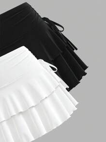 SHEIN PETITE 女士休闲简约百褶蛋糕中长裙两件套，黑白 - 彩色 - 查看 3