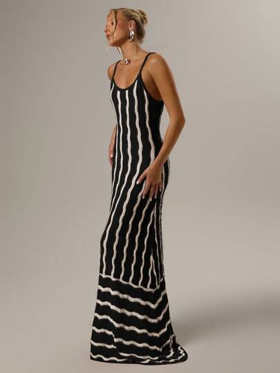 SHEIN Forever 21 春假简约几何复古波浪纹女式无袖连衣裙