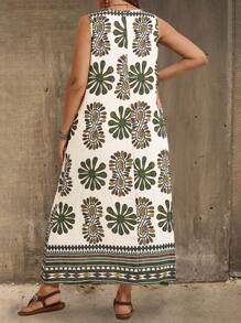 EMERY ROSE Abito da donna con stampa floreale, senza maniche, a collo tondo, per vacanze in campagna, taglie comode