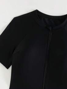 Swim Mulvari 2 pièces Jupe noire en tissu à double couche avec short et Top à manches courtes, design à fermeture éclair avant, inspiré du Moyen-Orient, ensemble 2 pièces Burkini