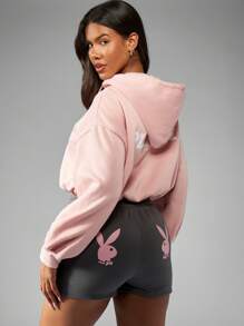 Missguided x Playboy 抽绳运动休闲短裤高腰健身跑步健身房训练宽松运动裤室内户外活动休闲日常穿着 - 灰色 - 查看 1