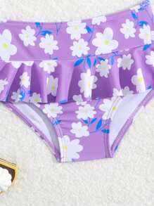 Baby Girl Long Sleeve Zipper Swimsuit & Triangle Bikini Set - Purple - View 4